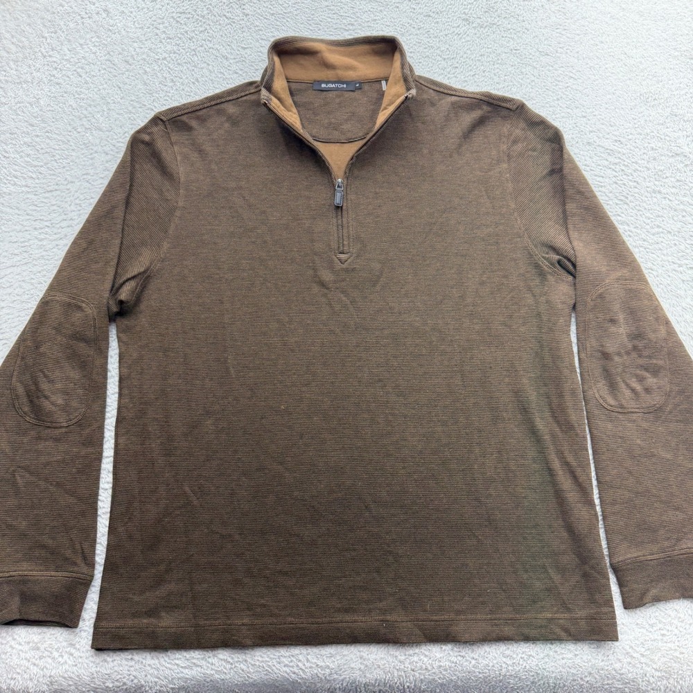 Bugatchi Mens Brown Textured Quarter Zip Pullover Elbow Patches CF2012 F79 L
